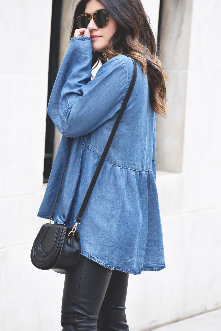 h&m denim top with bell sleeves