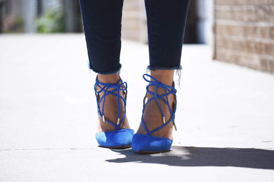 Blue pointy heels