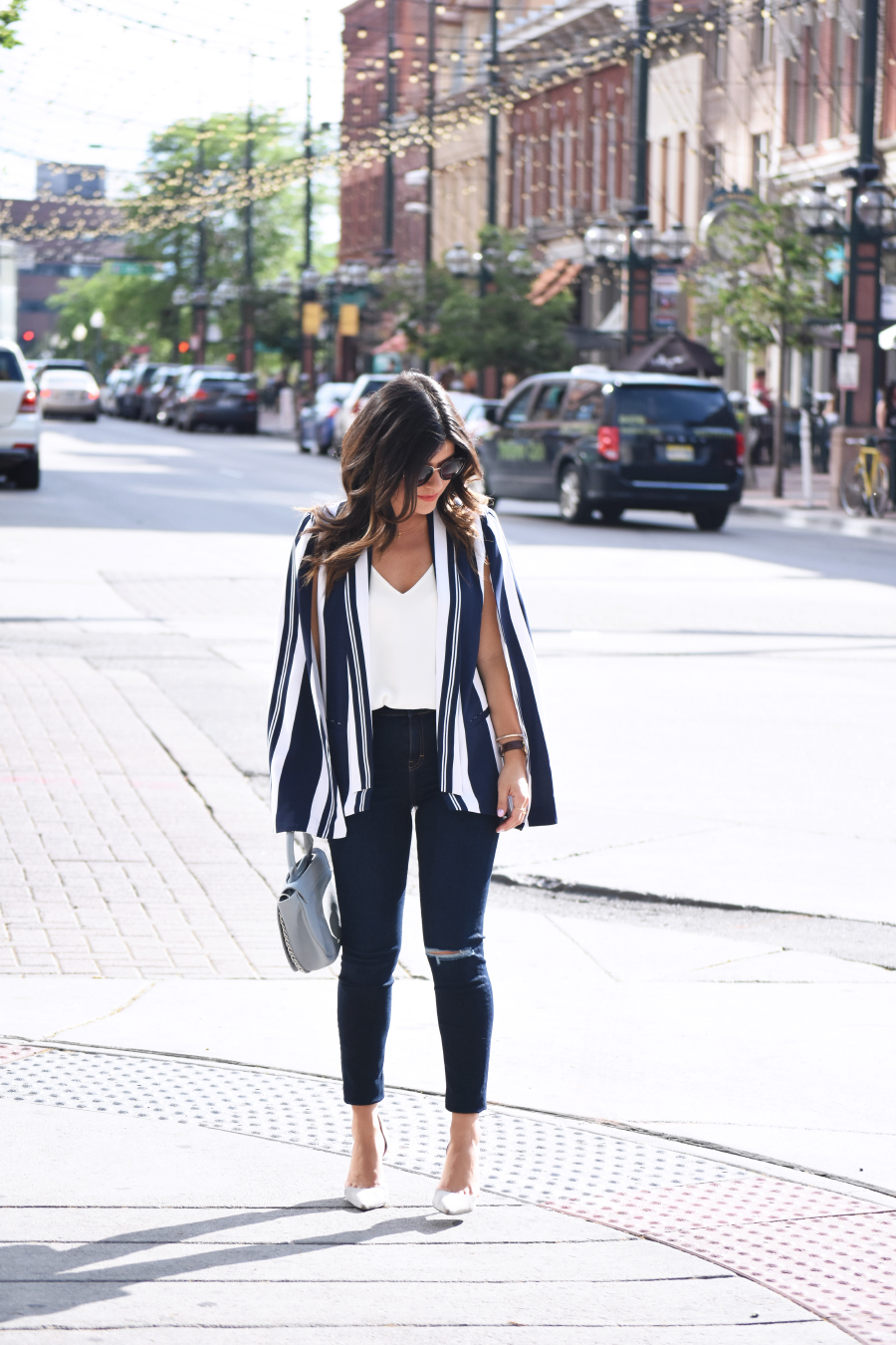 MURAL stripe cape blazer - CAPE BLAZER by popular Denver fashion blogger Chic Talk