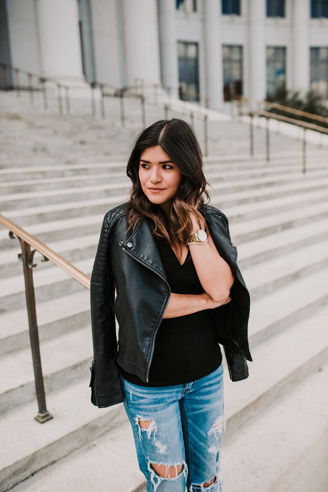 Carolina Hellal of Chic Talk wearing a topshop faux leather jacket