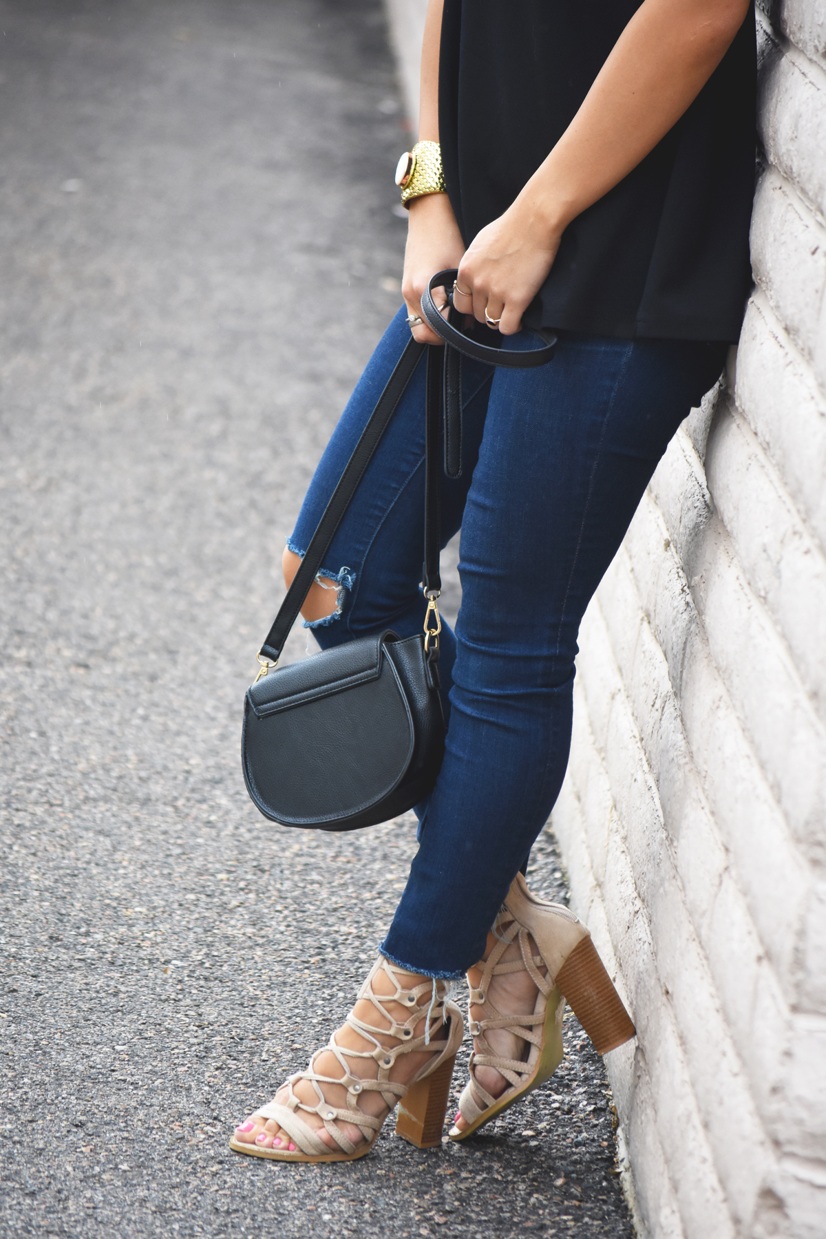 Lace up sandals and madewell jeans