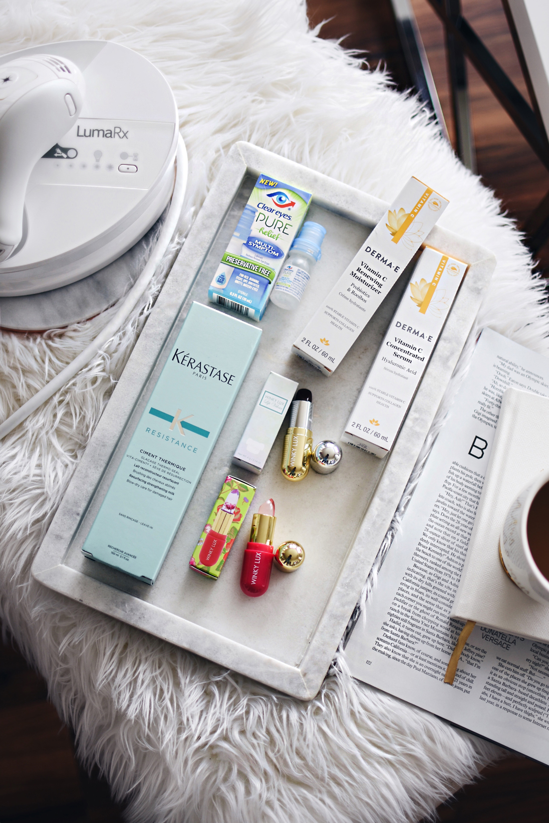 Start Studded style secrets Babbleboxx- Kerastase ciment thermique, Winky Lux flower balm and stella marina lipstick, clear eyes pure relief and LumaRX full body device