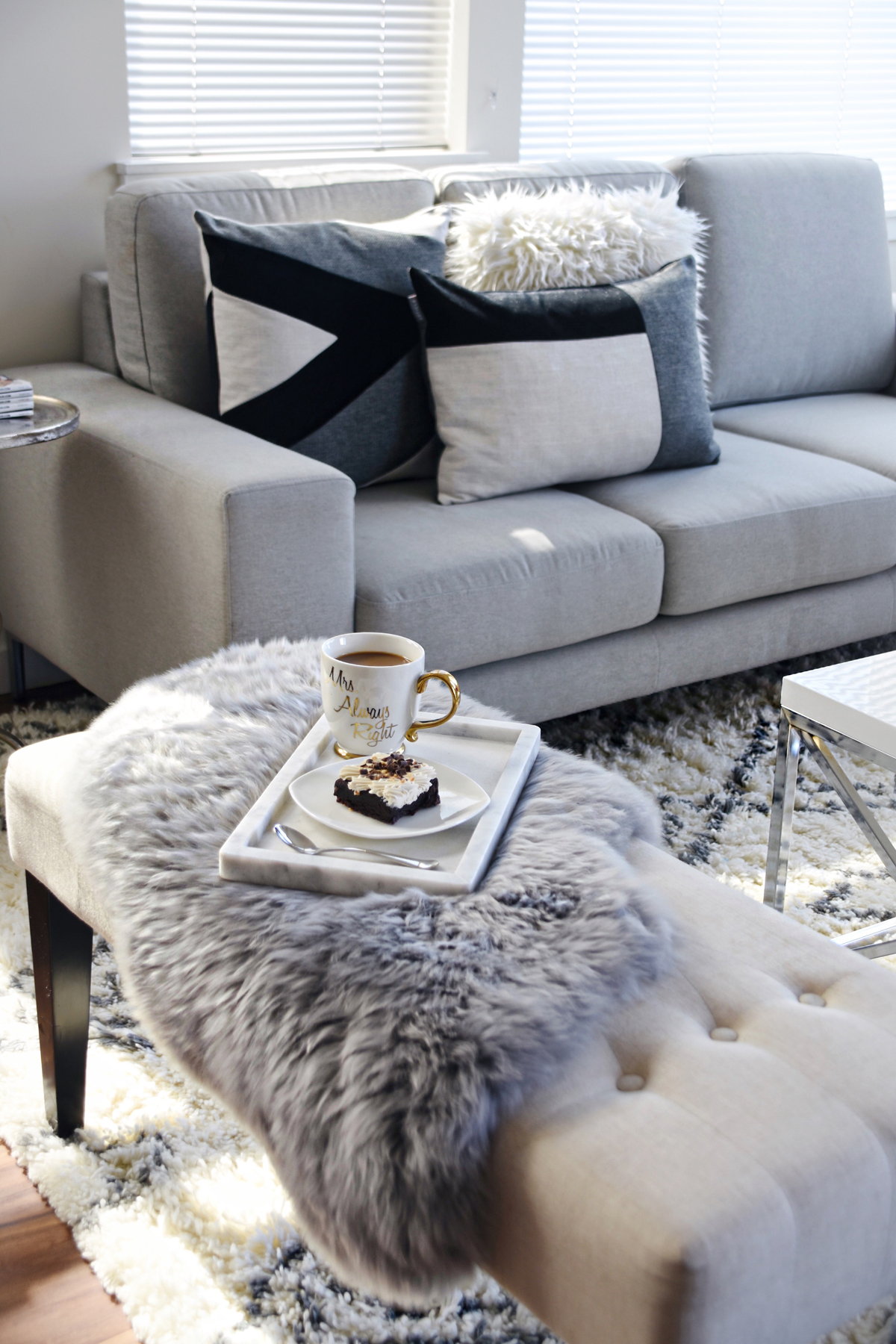 Living room decoration ideas featuring product from Article. The Taza rug, Velu pillows and Lanna throw - CONTEMPORARY HOME DECOR WITH ARTICLE by popular Denver fashion blogger Chic Talk