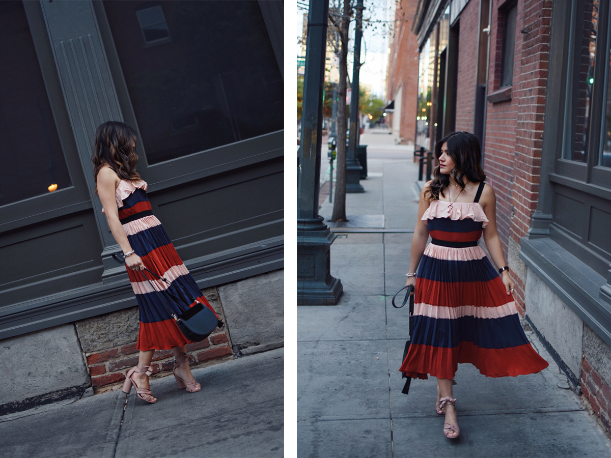 Carolina Hellal of Chic Talk wearing an Endless rose striped dress via Shopbop