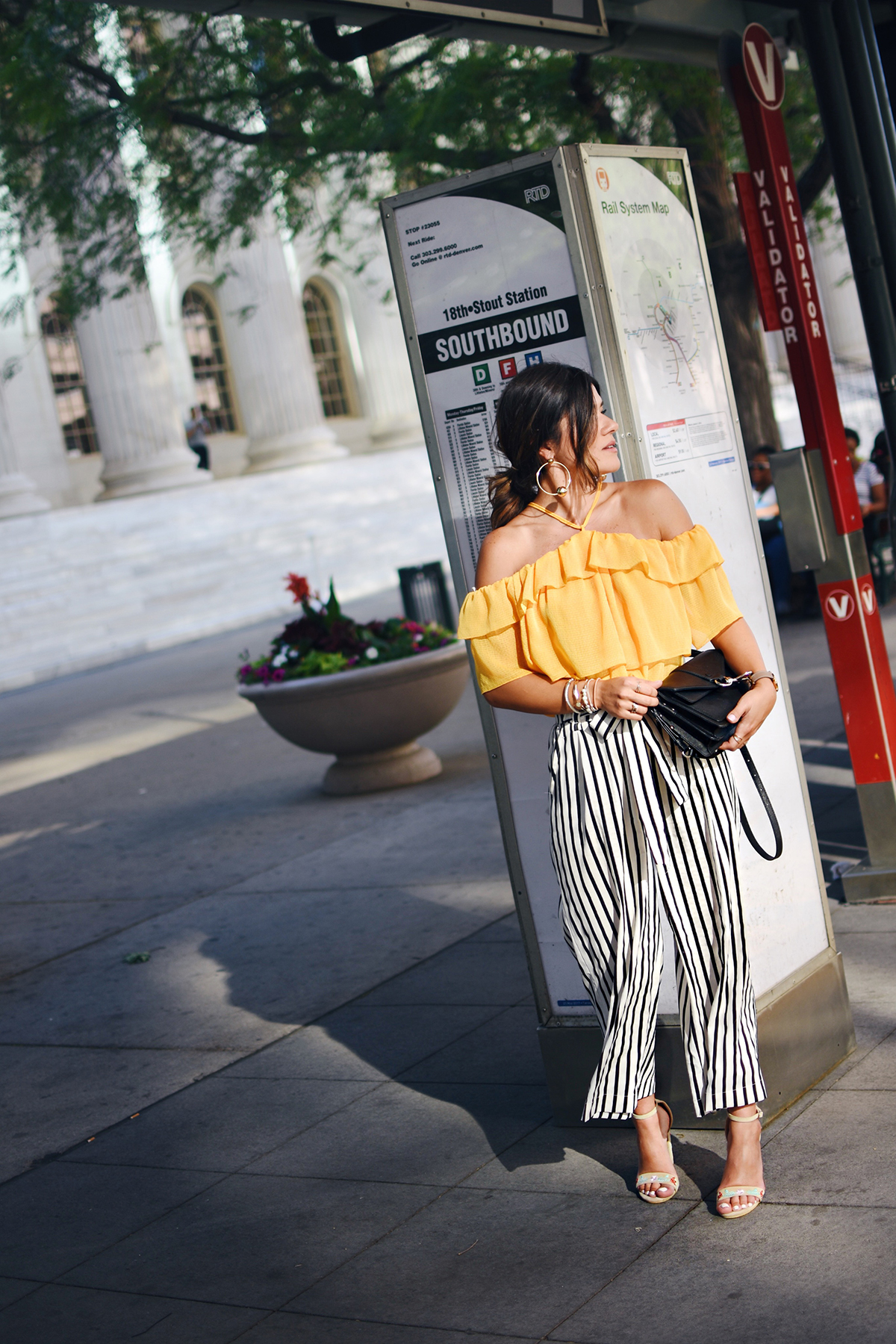 Carolina Hellal of Chic Talk wearing an H&M top, Zara pants, Public Desire sandals and Rebecca Minkoff bag