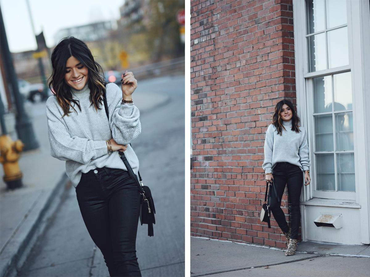 Carolina Hellal of Chic Talk wearing a Nordstrom sweater, Current Elliot jeans, Sam Edelman boots and Rebecca Minkoff bag