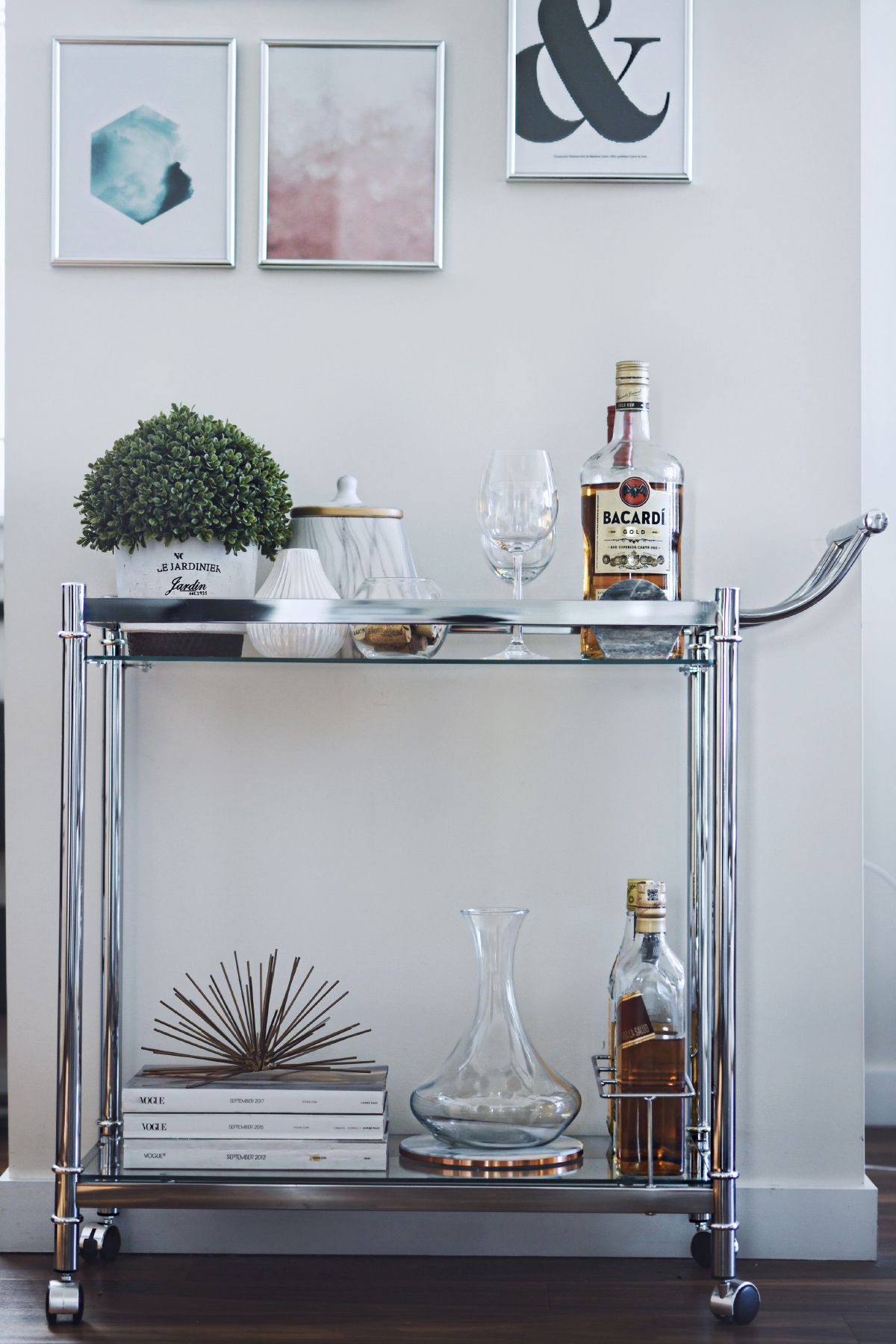 how to decorate a bar cart with Gordmans product