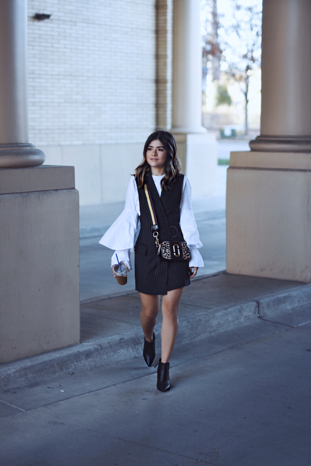 Carolina Hellal of Chic Talk wearing an Urban outfitters dress, Style mafia bell sleeve top, Marc Jacobs bag and Johnston and Murphy ankle boots