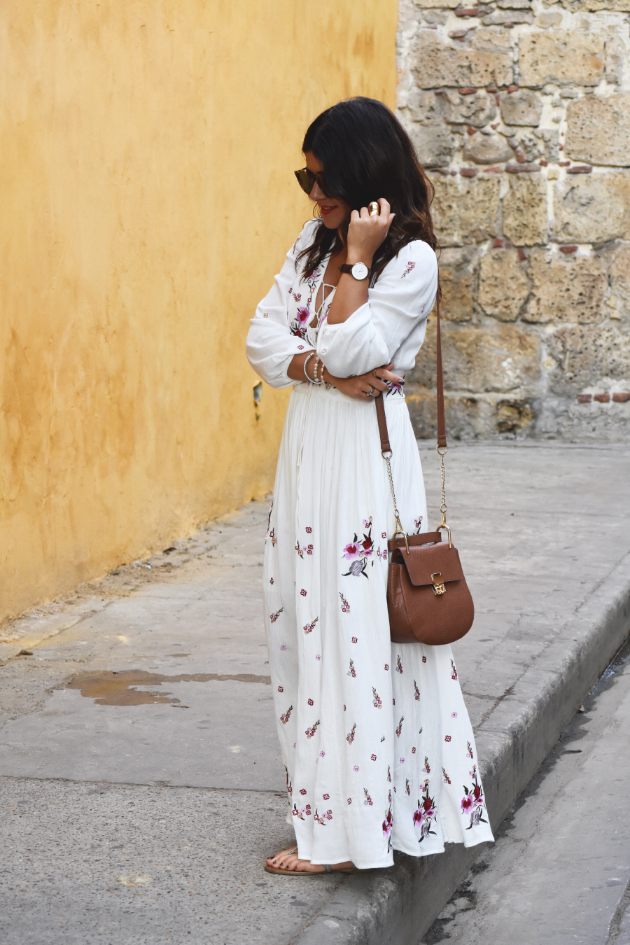 Chicwish white maxi dress - CARTAGENA STREET STYLE featured by popular Denver fashion blogger Chic Talk