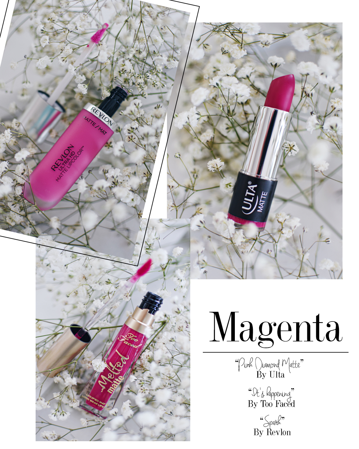 Ulta beauty lips in bloom trend. Lipsticks in pink, orange, magenta and pink rose - LIPS IN BLOOM VIA ULTA LIPSTICKS by popular Denver beauty blogger Chic Talk