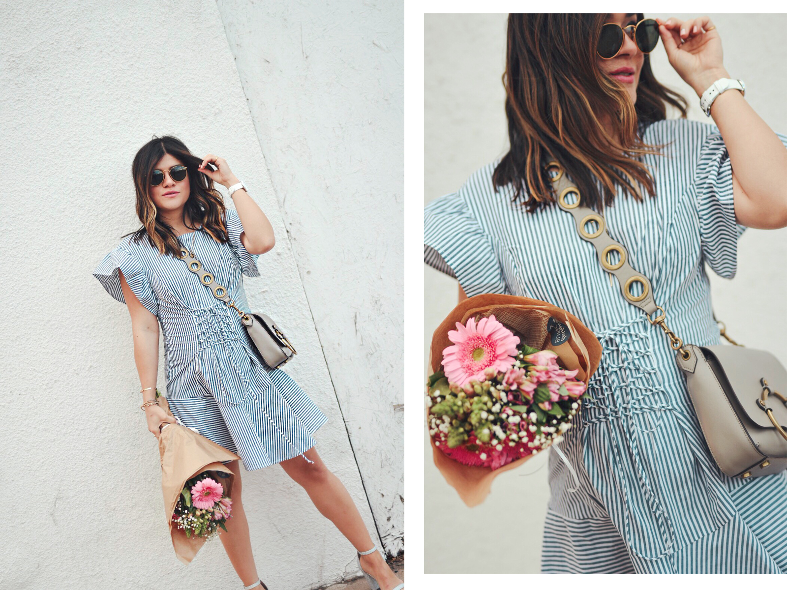 Carolina Hellal of Chic Talk wearing a spring striped dress via WAYPR, Rebecca Minkoff bag, Rayban sunglasses and Chinese Laundry sandals - SPRING STRIPED DRESSES TO SHOP RIGHT NOW by popular Philadelphia style blogger Chic Talk