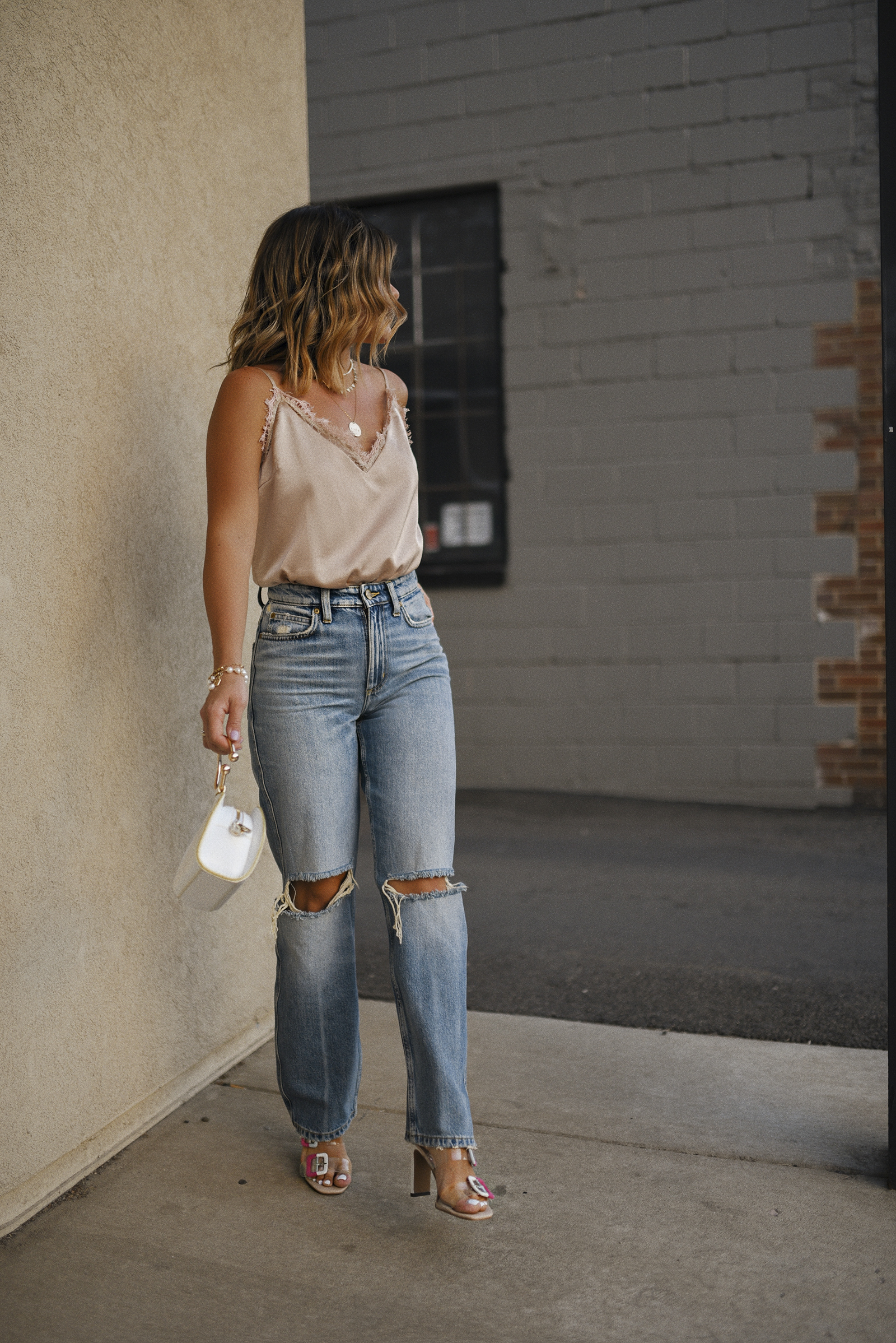 Heartloon lace trim top and Lee dad jeans