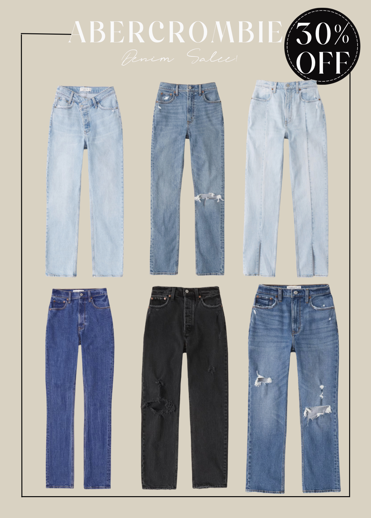 Abercrombie jeans on sale. Take 30% off select styles. 