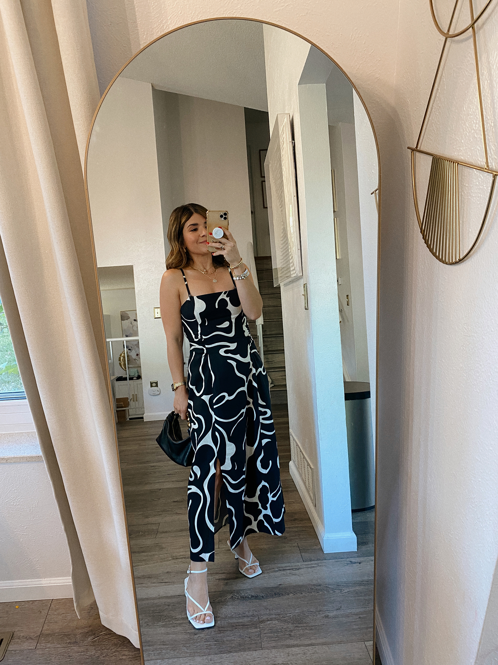 Carolina Hellal of Chic Talk wearing a Nordstrom printed midi dress