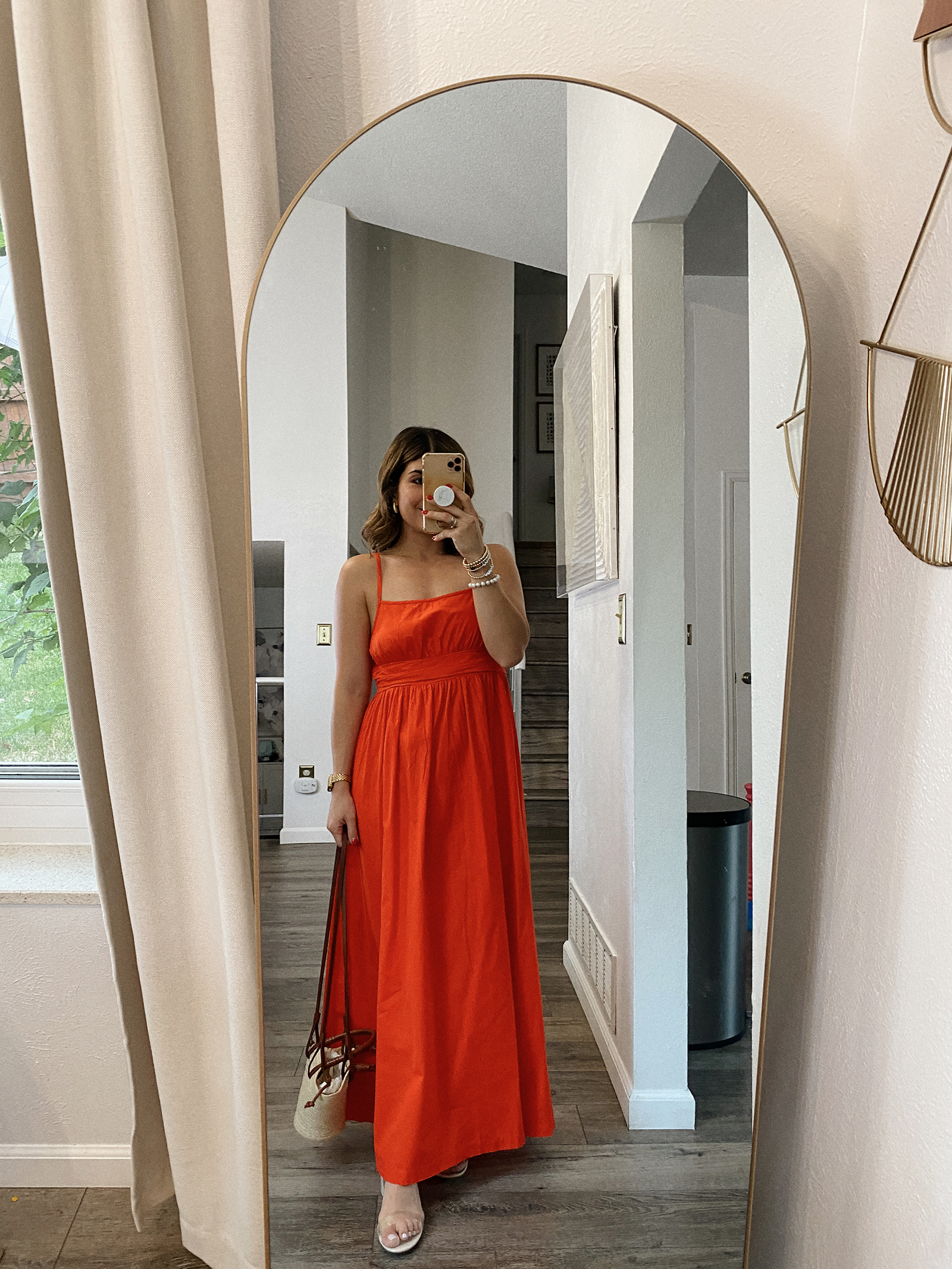 Carolina Hellal of Chic Talk wearing a Nordstrom red maxi dress